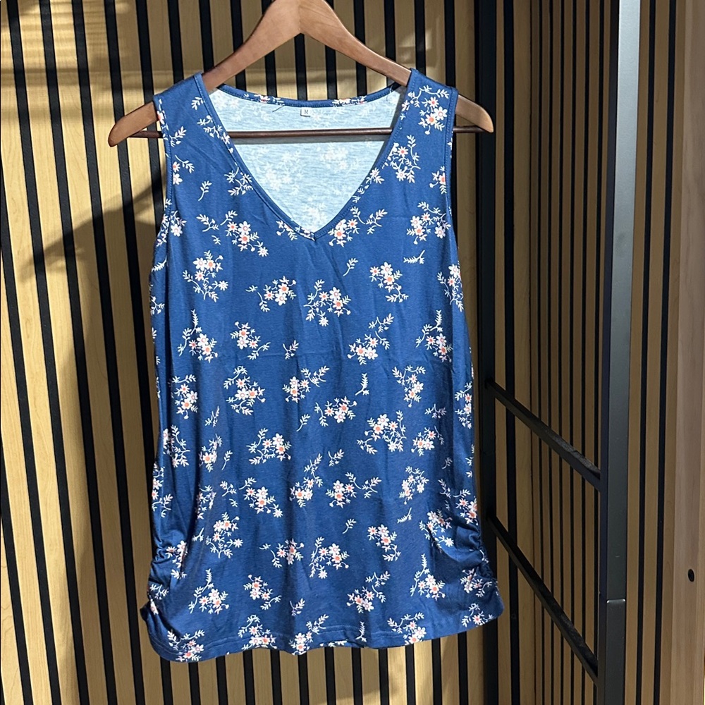 Floral Blue Sleeveless Top